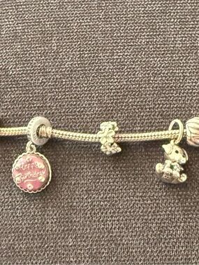 Pandora Silver Bracelet with Pink Birthday and Silver Animal Charms